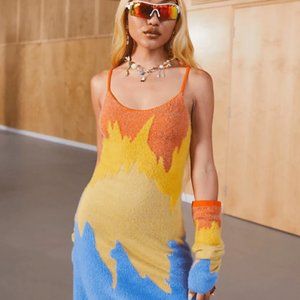 HOUSE OF SUNNY Hockney Eternal Flame Stretch-knit Mini Dress NWT
